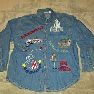 Jane Ashley Size Large Denim Button-Up Shirt Minnesota Minneapolis St Paul 1990s